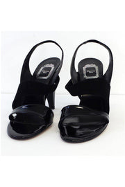 Current Boutique-Christian Dior - Black Patent Leather & Suede Sandal Heels Sz 11