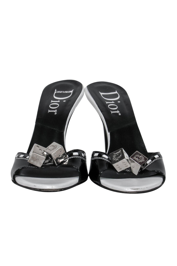Current Boutique-Christian Dior - Black & White Patent Leather Open Toe Pumps w/ Dice Design Sz 11