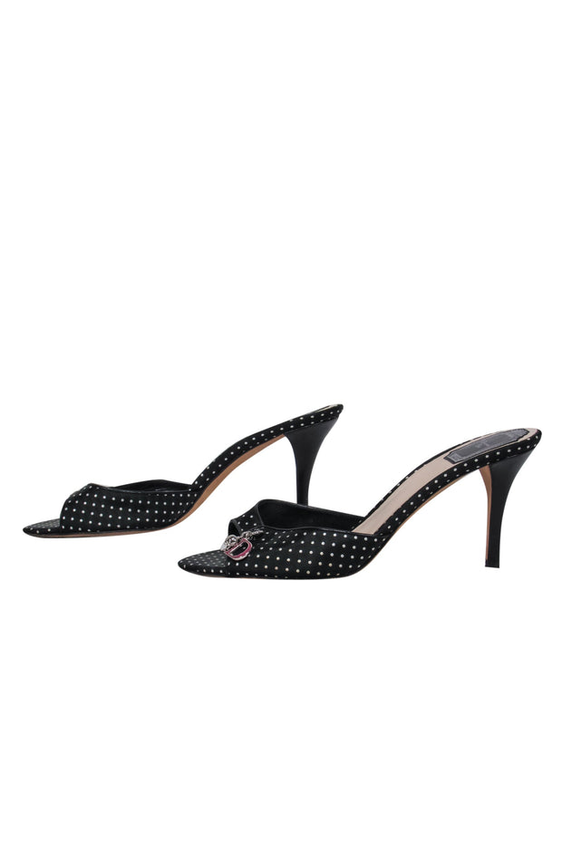 Current Boutique-Christian Dior - Black & White Polka Dot Peep Toe Kitten Heels w/ Charms Sz 8.5