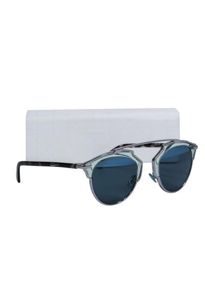 Current Boutique-Christian Dior - Blue & Silver Aviator "DiorSoReal" Sunglasses