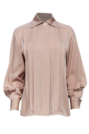 Current Boutique-Christian Dior - Champagne Pleated Button-Up Blouse Sz 10