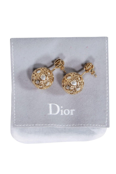 Current Boutique-Christian Dior - Gold & Pearl Art Deco Resin "Tribales" Earrings