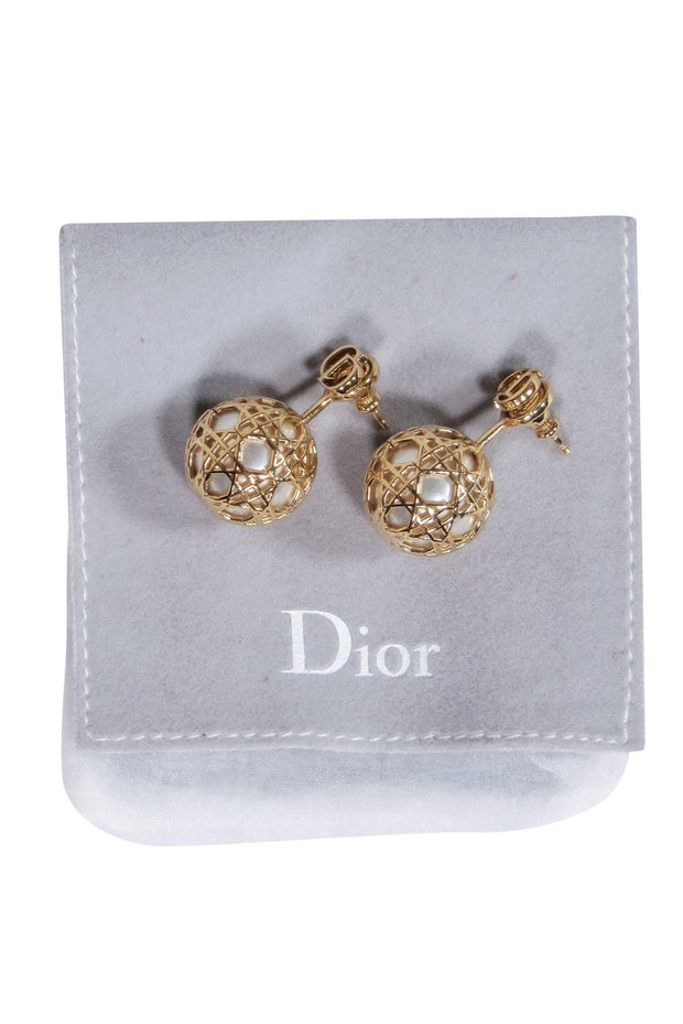Current Boutique-Christian Dior - Gold & Pearl Art Deco Resin "Tribales" Earrings