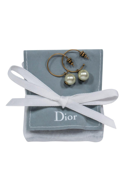 Current Boutique-Christian Dior - Gold & Resin Pearl Open Hoop Earrings