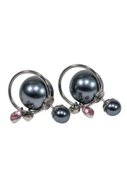 Current Boutique-Christian Dior - Gunmetal & Silver "Tribales" Stud Earrings w/ Dangle Gems