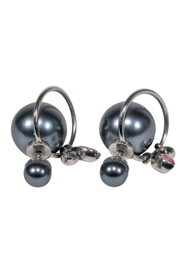 Current Boutique-Christian Dior - Gunmetal & Silver "Tribales" Stud Earrings w/ Dangle Gems