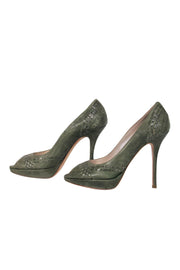 Current Boutique-Christian Dior - Metallic Olive Green Leather Peep Toe Pumps Sz 7