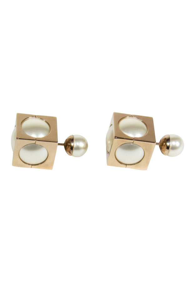 Current Boutique-Christian Dior - Pearl Resin & Gold Square "Tribales" Earrings