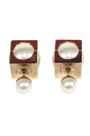 Current Boutique-Christian Dior - Pearl Resin & Gold Square "Tribales" Earrings