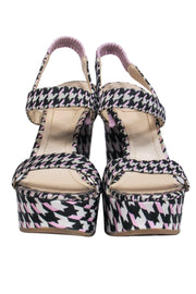 Current Boutique-Christian Dior - Pink, White & Black Houndstooth Print Wedges Sz 8.5