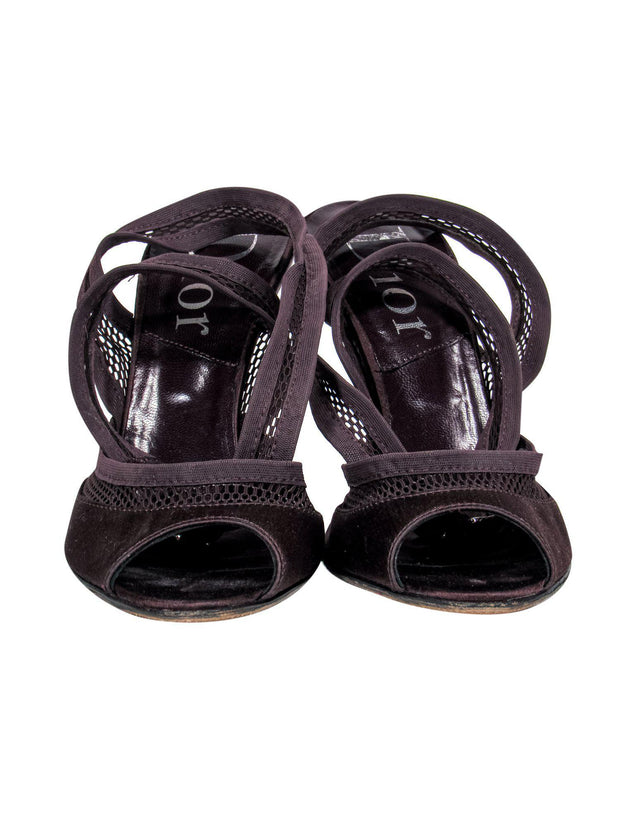 Current Boutique-Christian Dior - Plum Satin & Mesh Heels w/ Decorative Heel Sz 6.5