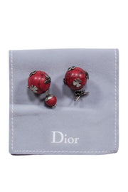 Current Boutique-Christian Dior - Red Marbled Round "Tribales" Earrings w/ Bees & Clovers