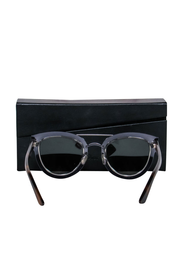 Current Boutique-Christian Dior - Silver & Tortoise Shell Mirrored Cat Eye Sunglasses w/ Brow Bar