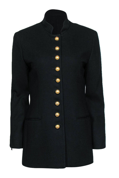 Current Boutique-Christian Dior - Vintage Black Wool Military-Style Jacket w/ Golden Buttons Sz 8