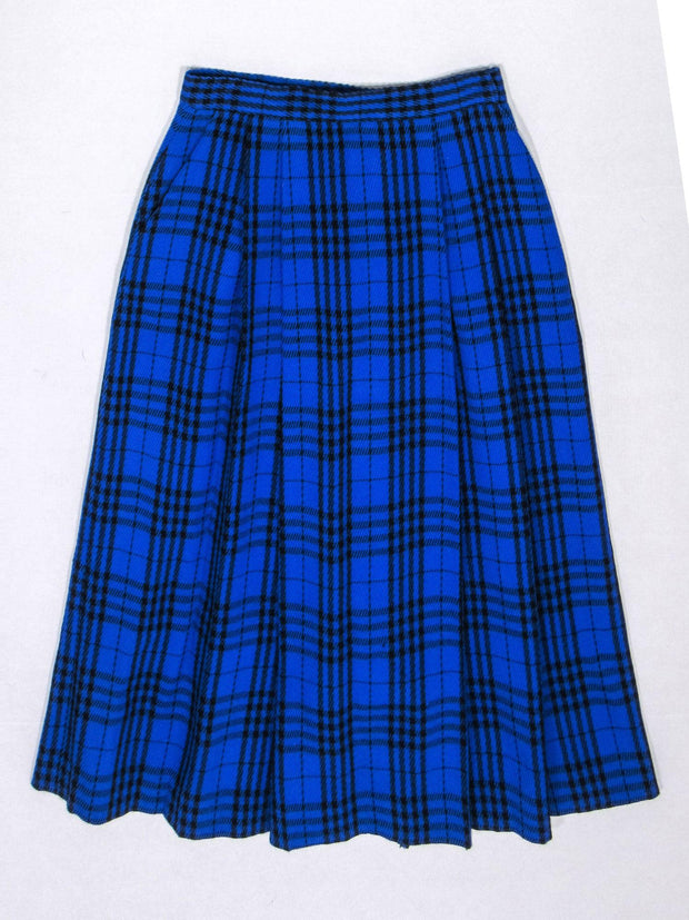 Current Boutique-Christian Dior - Vintage Royal Blue & Black Wool Maxi Skirt w/ Pleats Sz 12