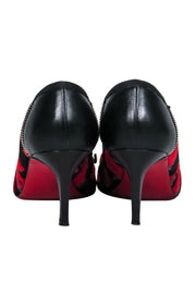 Current Boutique-Christian Louboutin - Black Mesh Pumps w/ Red Sparkly Lip Print Design Sz 9