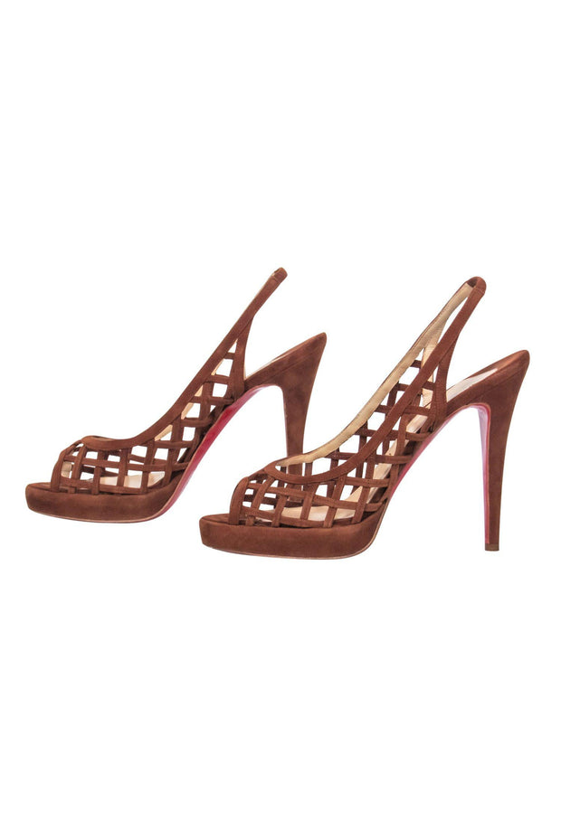 Current Boutique-Christian Louboutin - Brown Suede Caged Slingback Heels Sz 7.5