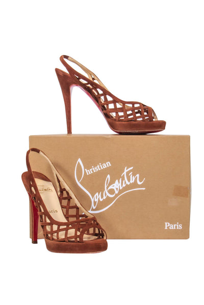 Current Boutique-Christian Louboutin - Brown Suede Caged Slingback Heels Sz 7.5