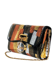 Current Boutique-Christian Louboutin - Gold, Silver & Orange Snakeskin Embossed Metallic "Riviera" Handbag