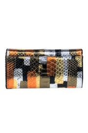 Current Boutique-Christian Louboutin - Gold, Silver & Orange Snakeskin Embossed Metallic "Riviera" Handbag
