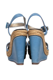 Current Boutique-Christian Louboutin - Light Blue Leather Open Toe Wedges w/ Woven Trim Sz 8