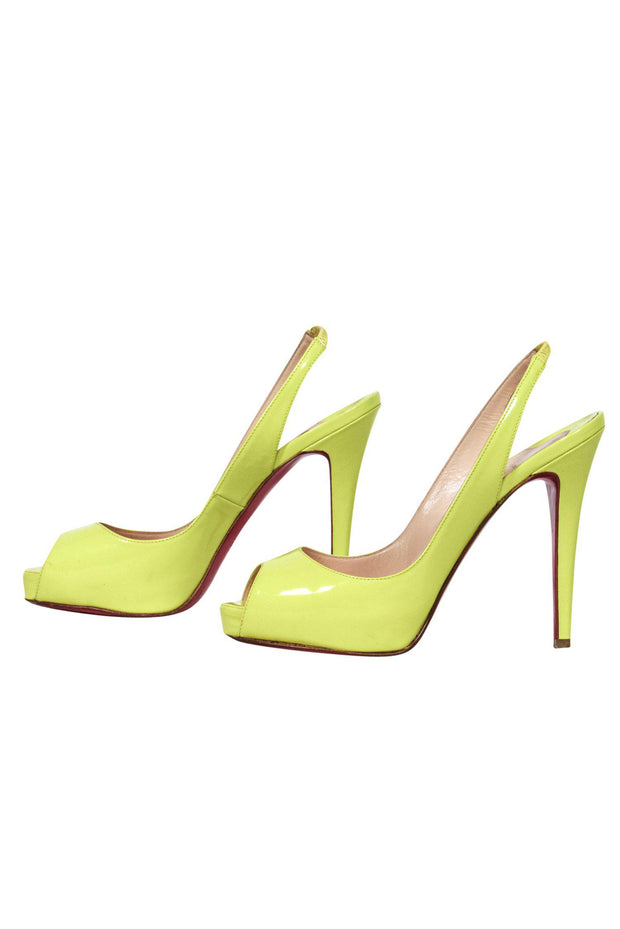 Current Boutique-Christian Louboutin - Neon Yellow Slingback Peep Toe Pumps Sz 7