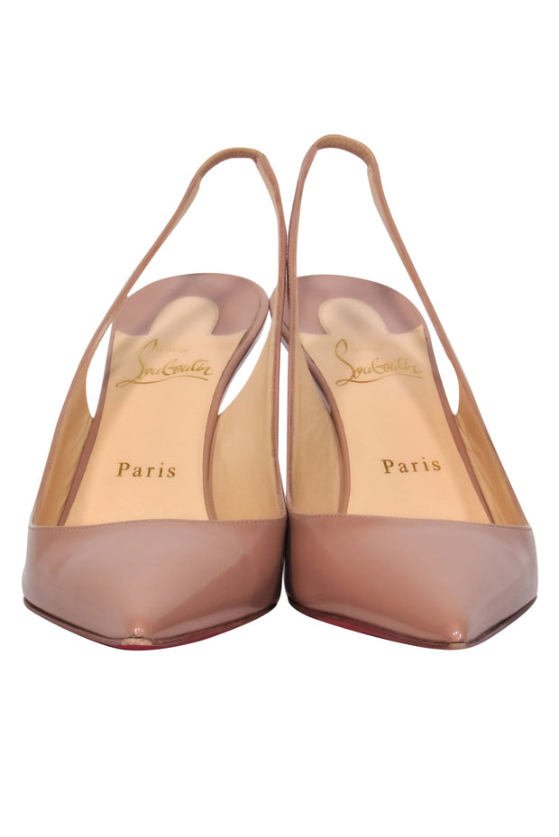 Current Boutique-Christian Louboutin - Nude Patent Leather Pointed Toe Slingback Pumps Sz 9.5