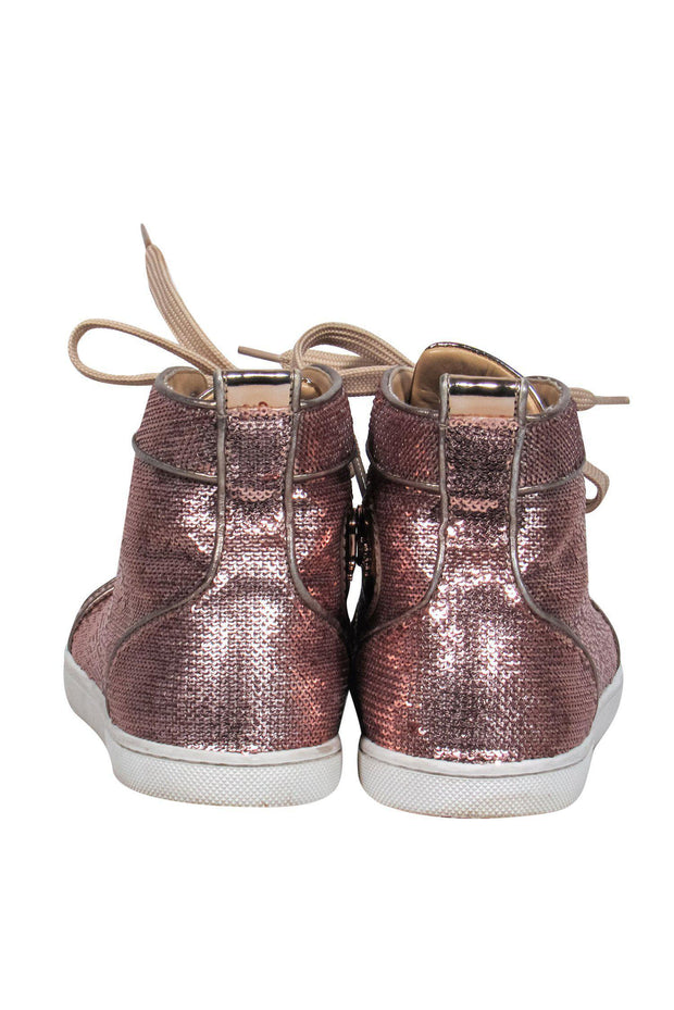 Current Boutique-Christian Louboutin - Pink Sequin Lace-Up High Top Sneakers Sz 8