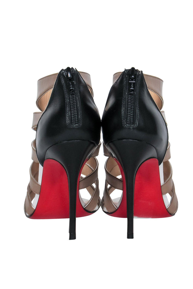 Current Boutique-Christian Louboutin - Taupe & Black Caged Leather Stiletto Heels Sz 6