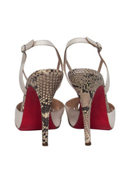 Current Boutique-Christian Louboutin - White Leather & Snakeskin Strappy Slingback Pumps Sz 7.5