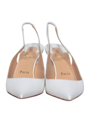 Current Boutique-Christian Louboutin - White Reptile Embossed Pointed Toe Slingback Heels Sz 8.5