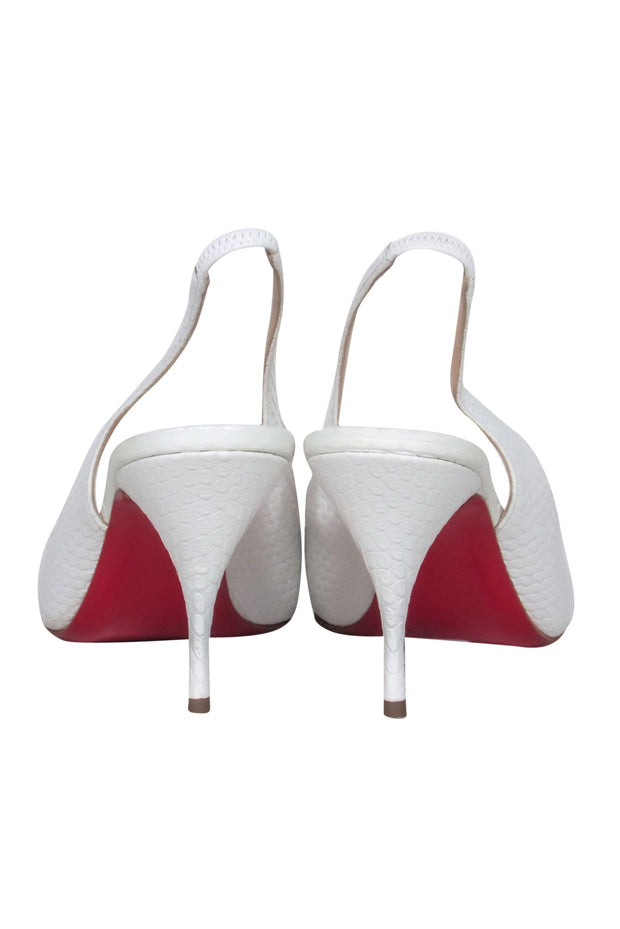 Current Boutique-Christian Louboutin - White Reptile Embossed Pointed Toe Slingback Heels Sz 8.5