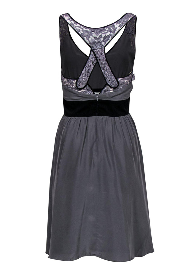 Current Boutique-Christopher Deane - Gray Silk Racerback Dress w/ Lace Sz 2