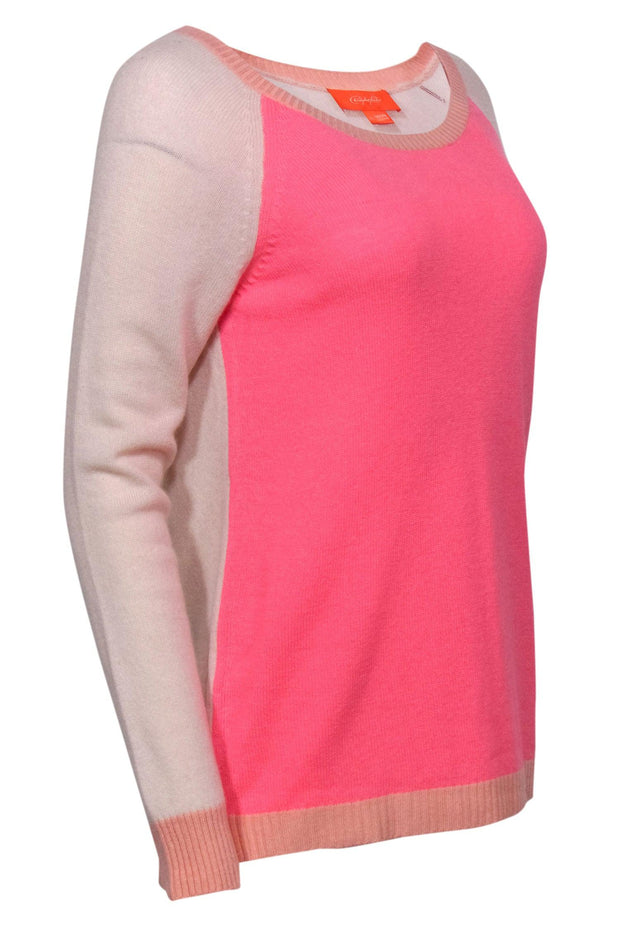 Current Boutique-Christopher Fischer - Pink & White Colorblock Cashmere Sweater Sz M