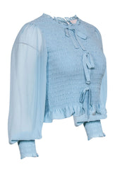 Current Boutique-Cinq a Sept - Baby Blue Blouse w/ Smocked Bodice & Bows Sz S