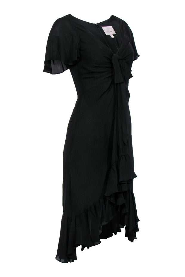 Current Boutique-Cinq a Sept - Black A-Line Dress w/ Ruffle Hemline & Bow Sz 2