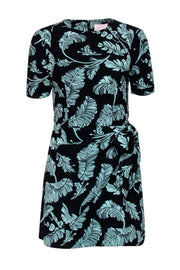 Current Boutique-Cinq a Sept - Black & Green Leaf Print Short Sleeve Sheath Dress w/ Wrap Sz 2