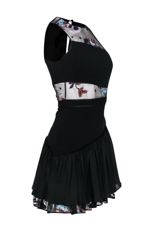 Current Boutique-Cinq a Sept - Black Ruffle Hem Dress w/ Embroidered Mesh Sz 00