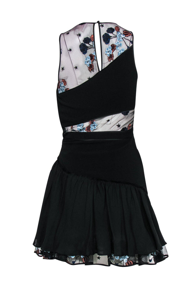 Current Boutique-Cinq a Sept - Black Ruffle Hem Dress w/ Embroidered Mesh Sz 00