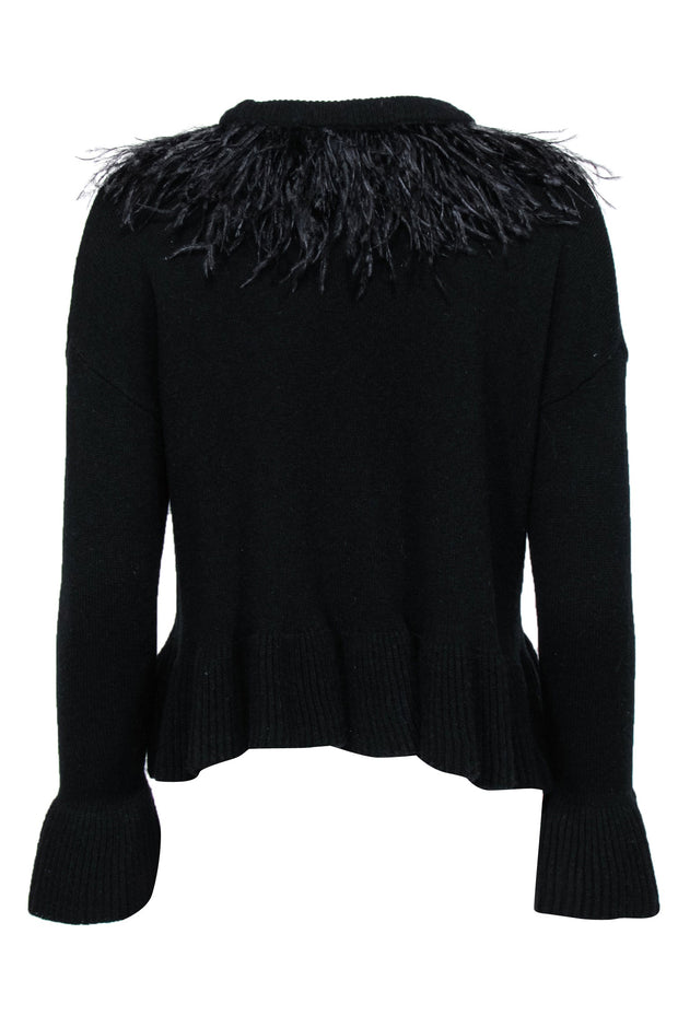 Current Boutique-Cinq a Sept - Black Wool Blend Ribbed Knit Sweater w/ Feathers Sz XS