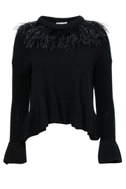 Current Boutique-Cinq a Sept - Black Wool Blend Ribbed Knit Sweater w/ Feathers Sz XS
