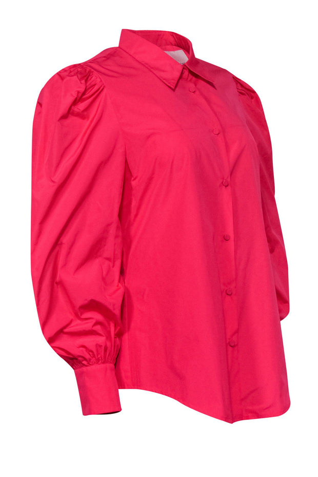 Current Boutique-Cinq a Sept - Hot Pink Collared Puff Sleeve Blouse Sz L