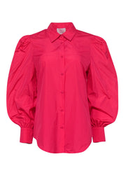 Current Boutique-Cinq a Sept - Hot Pink Collared Puff Sleeve Blouse Sz L