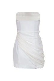 Current Boutique-Cinq a Sept - Ivory Draped Strapless Mini Dress w/ Flounce Sz 4