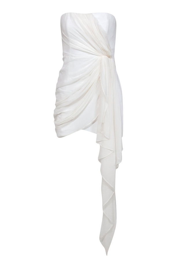 Current Boutique-Cinq a Sept - Ivory Draped Strapless Mini Dress w/ Flounce Sz 4