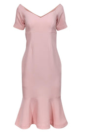 Current Boutique-Cinq a Sept - Light Pink Off-the-Shoulder Midi Dress w/ Peplum Sz 6