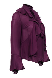 Current Boutique-Cinq a Sept - Plum Purple Silk Ruffle Blouse Sz XS