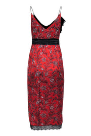 Current Boutique-Cinq a Sept - Red Floral Paisley Satin Slip Dress w/ Ruffled Lace Sz 4