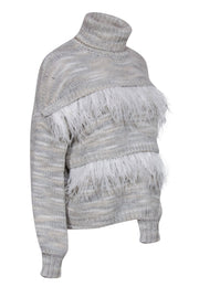 Current Boutique-Cinq a Sept - Tan & Gray Turtleneck Sweater w/ Feathers Sz S