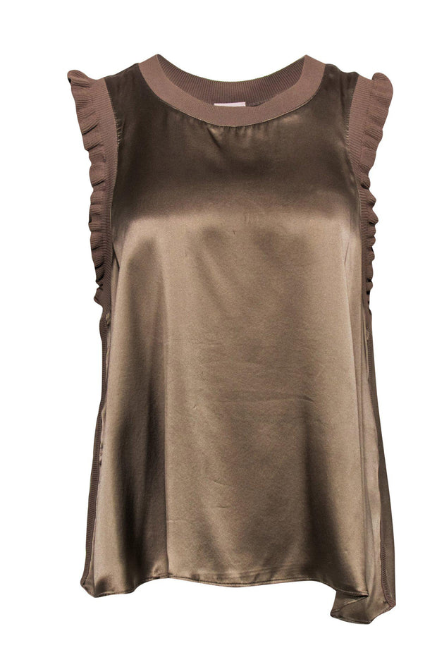 Current Boutique-Cinq a Sept - Taupe Satin & Ribbed Knit Tank Sz XL